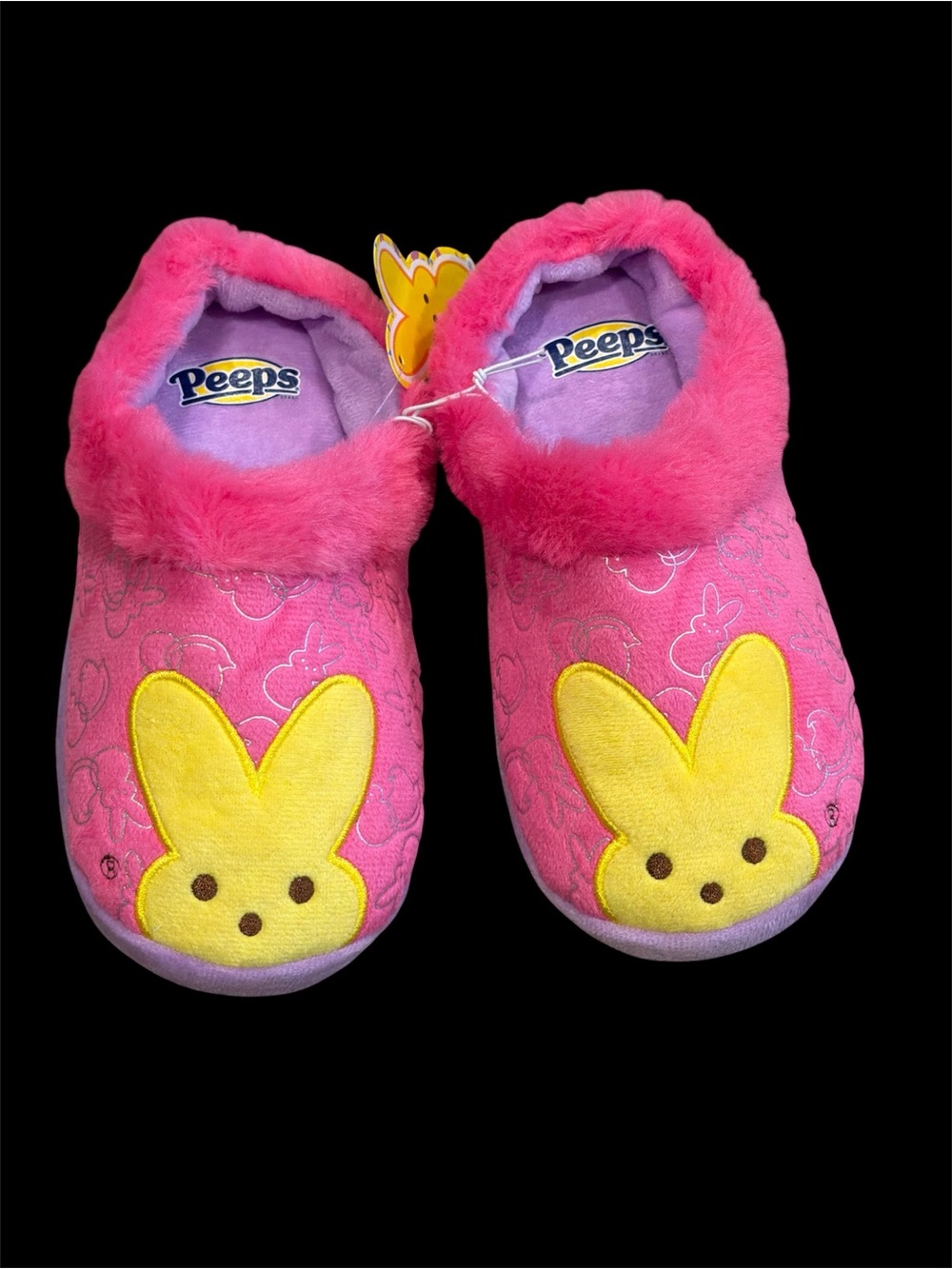 Peeps Pink Bunny Plush Kids' Slippers with Yellow Accent